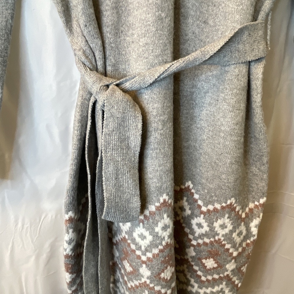 Lucky Brand Dress Women Large‎ Gray Pink Fair Isle Nordic Sweater Knit Tie Boho - Picture 6 of 13
